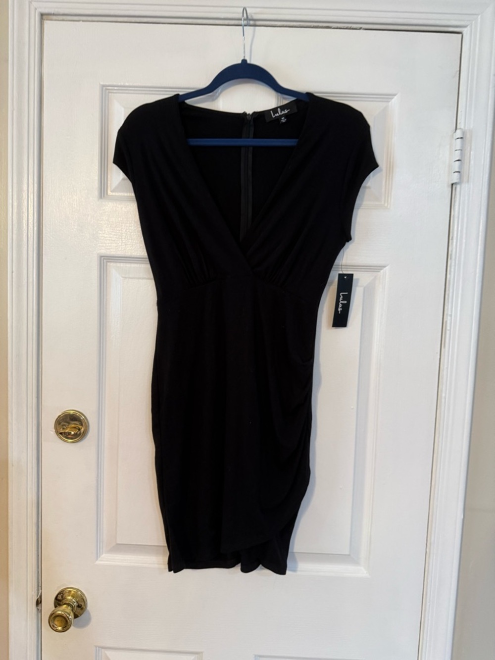 Lulu's Black V-Neck Cap Sleeve Mini Dress